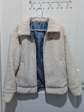 Burton Reversible Cream Sherpa Teddy Jacket with Blue Windbreaker Lining